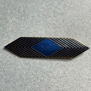 Isle Of Skye Navy Blue & Gold Tone Geometric Bar Brooch Pin 80’s Flair